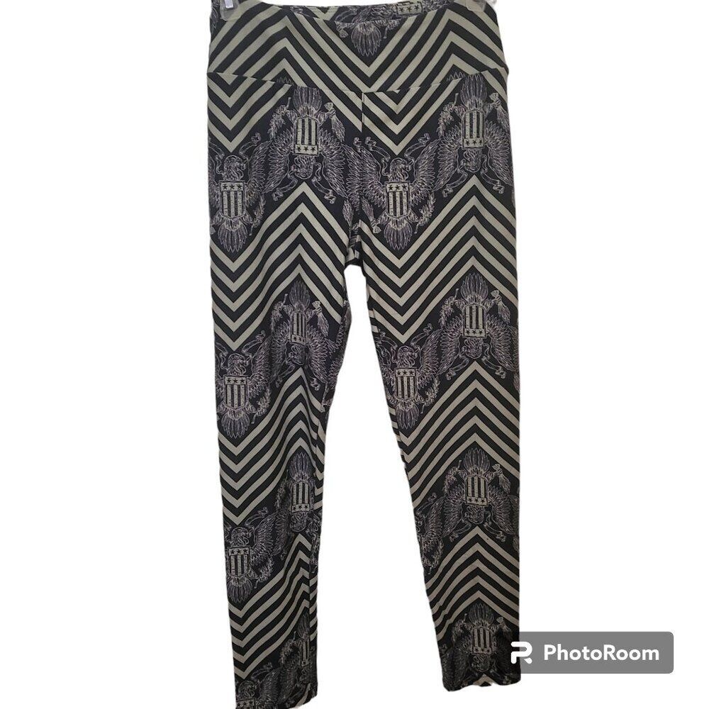 LuLaRoe Blue Chevron Eagle Patriotic Flag Leggings